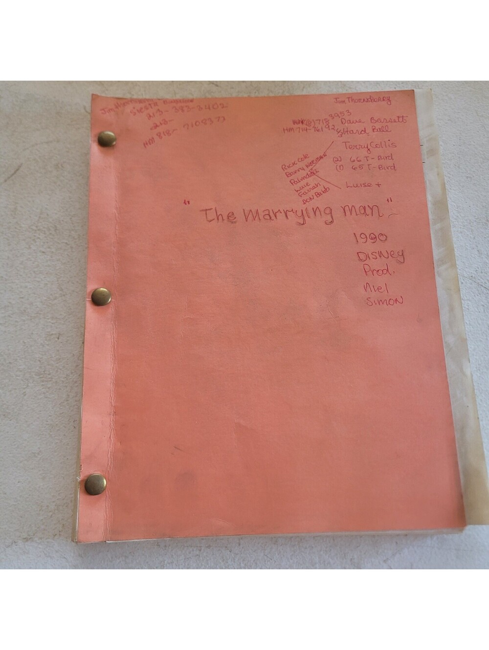 The Marrying Man Original 1990 Movie Script Neil Simon Baldwin Basinger Disney
